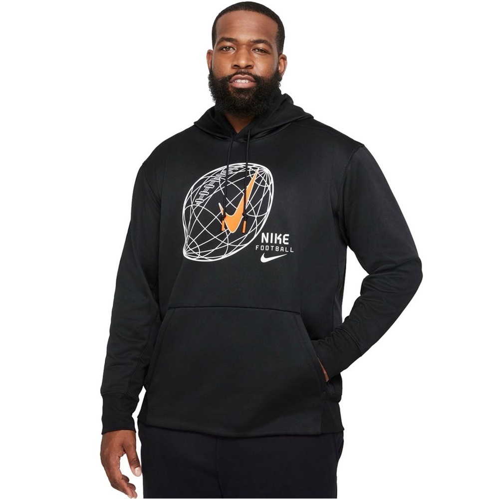 Nike Therma Fit Pullover Hoodie Mens size Medium Black Graphic Football Fleece